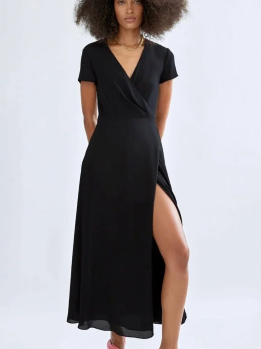 Babaton wrap slit dress maxi XS black